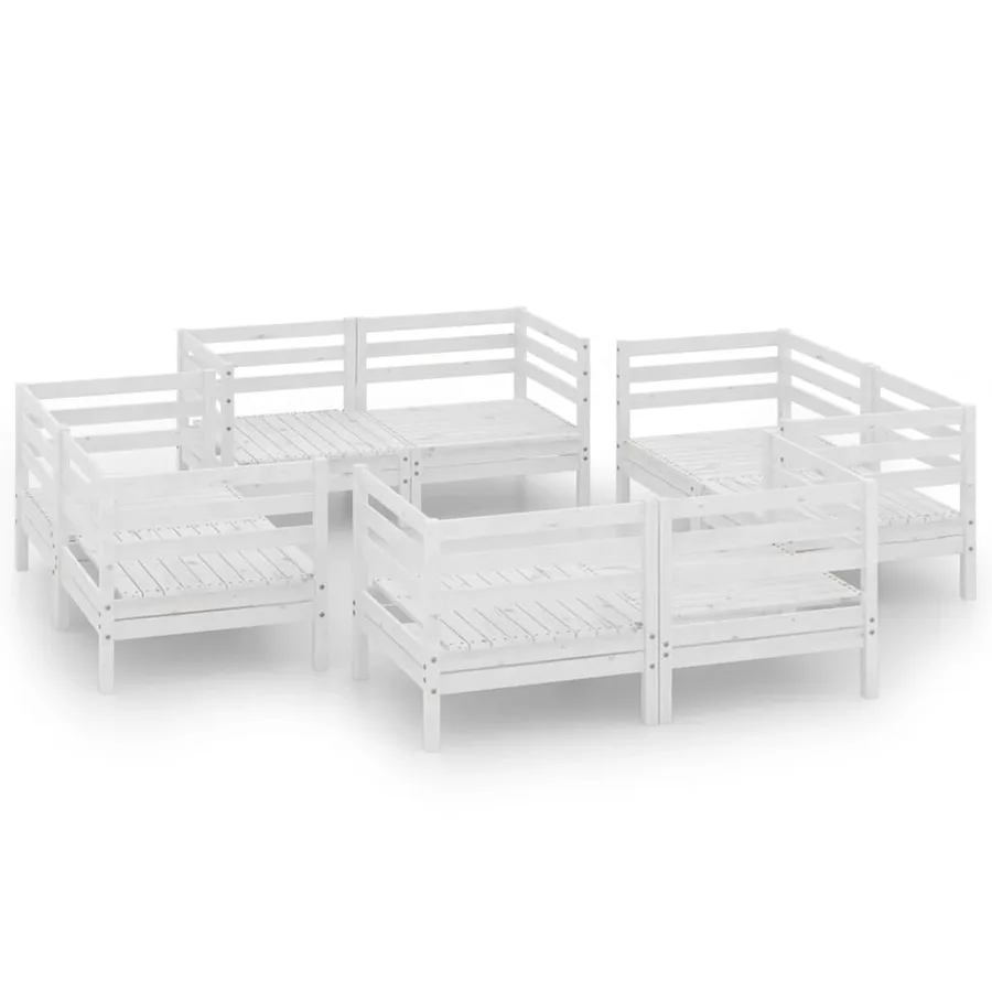 Salon de jardin 8 pcs Blanc Bois de pin massif - 2