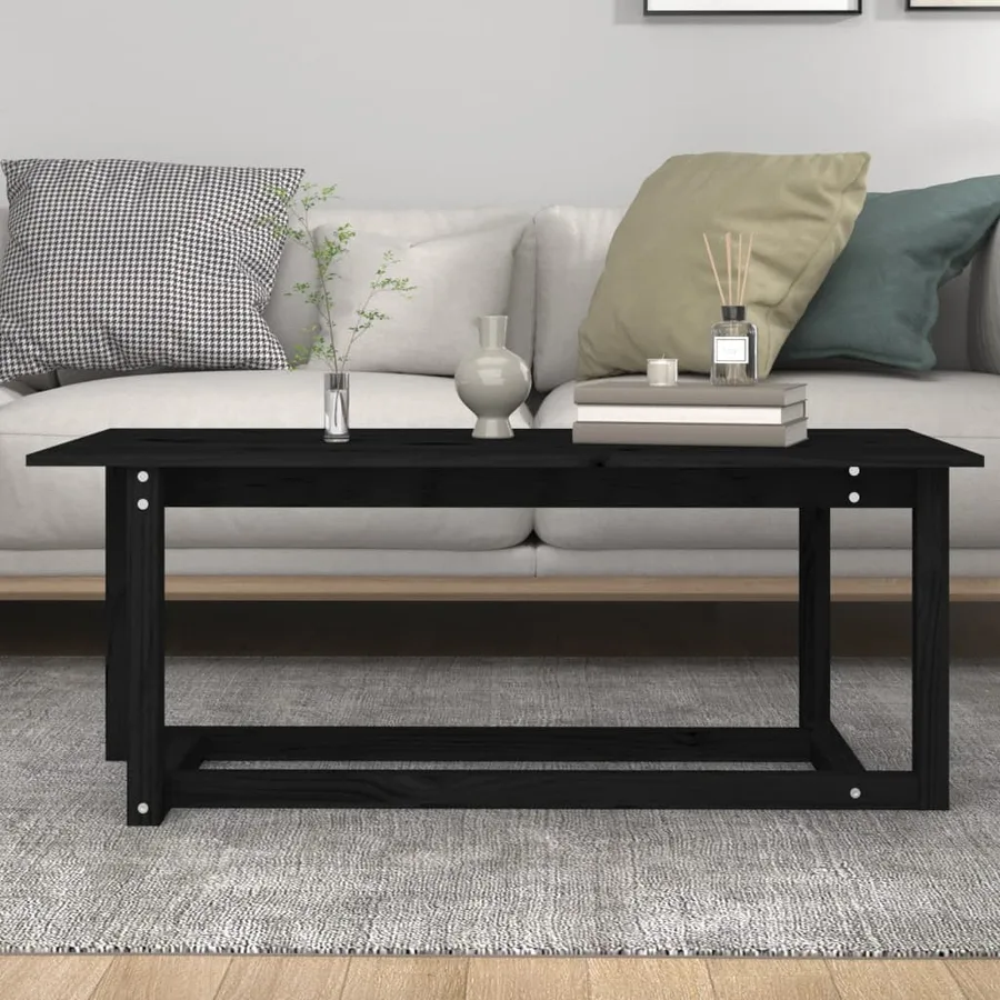 Table basse Noir 110x55x45 cm Bois massif de pin - 5