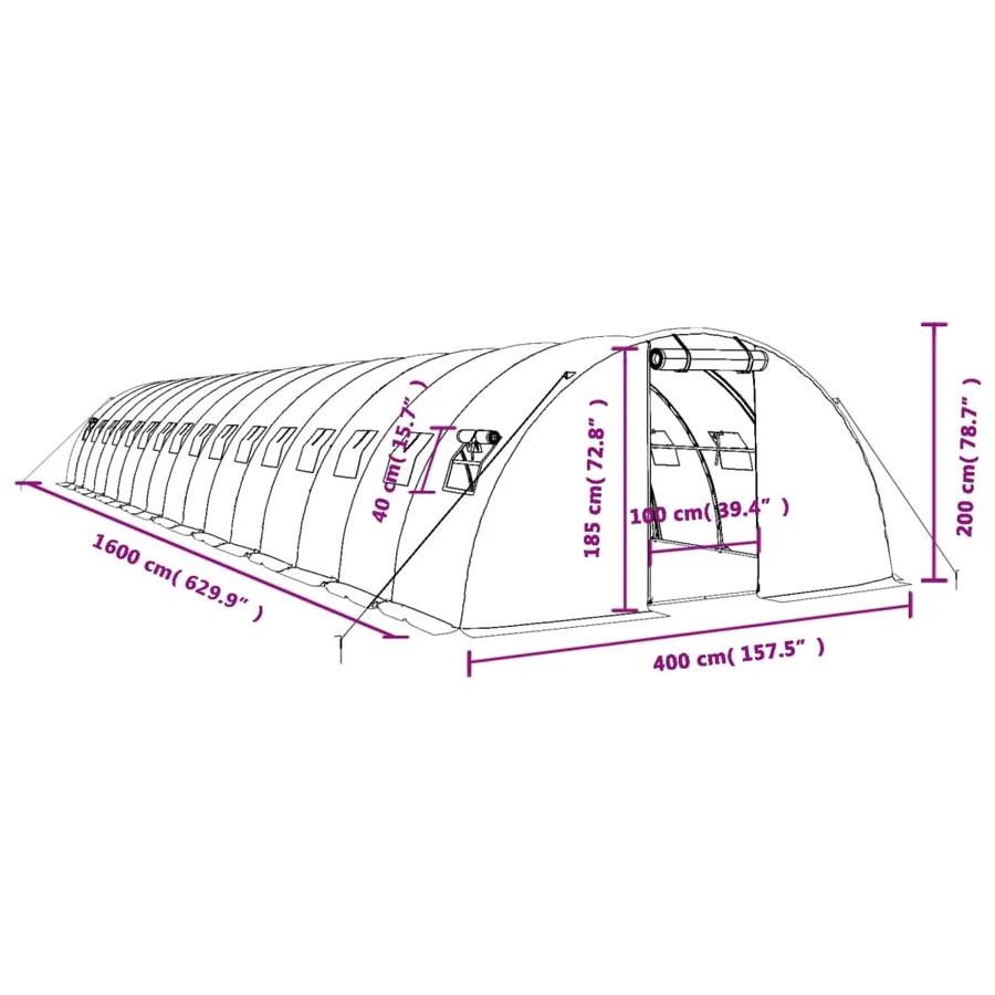 Serre avec cadre en acier vert 64 m² 16x4x2 m - 12