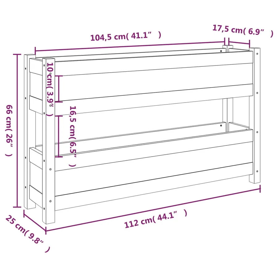 Jardinière Blanc 112x25x66 cm Bois massif de pin - 9