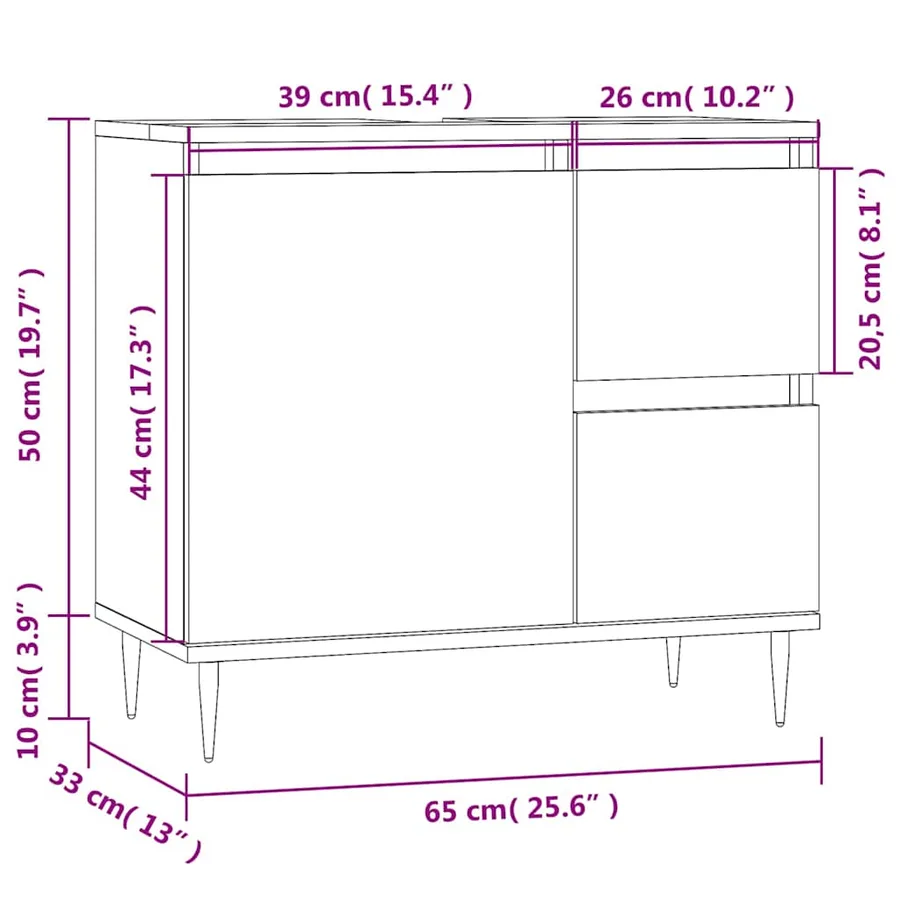 Armoire de bain chêne fumé 65x33x60 cm bois d'ingénierie - 12