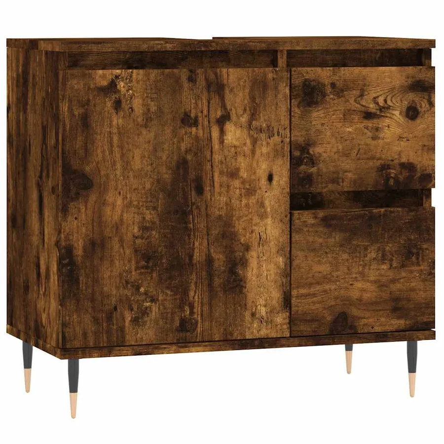 Armoire de bain chêne fumé 65x33x60 cm bois d'ingénierie - 2