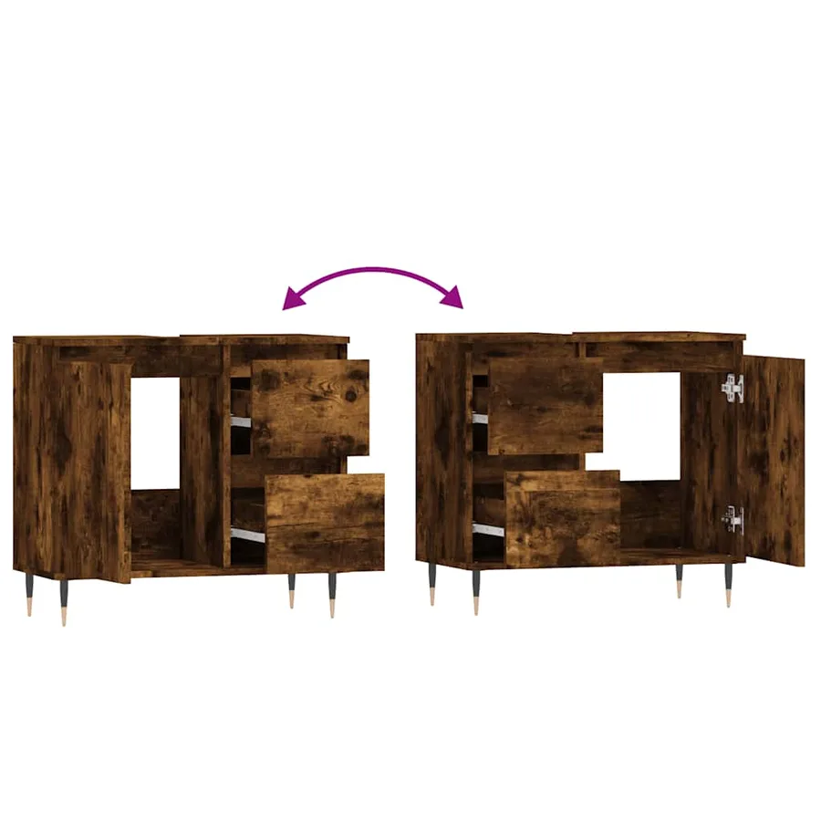 Armoire de bain chêne fumé 65x33x60 cm bois d'ingénierie - 9