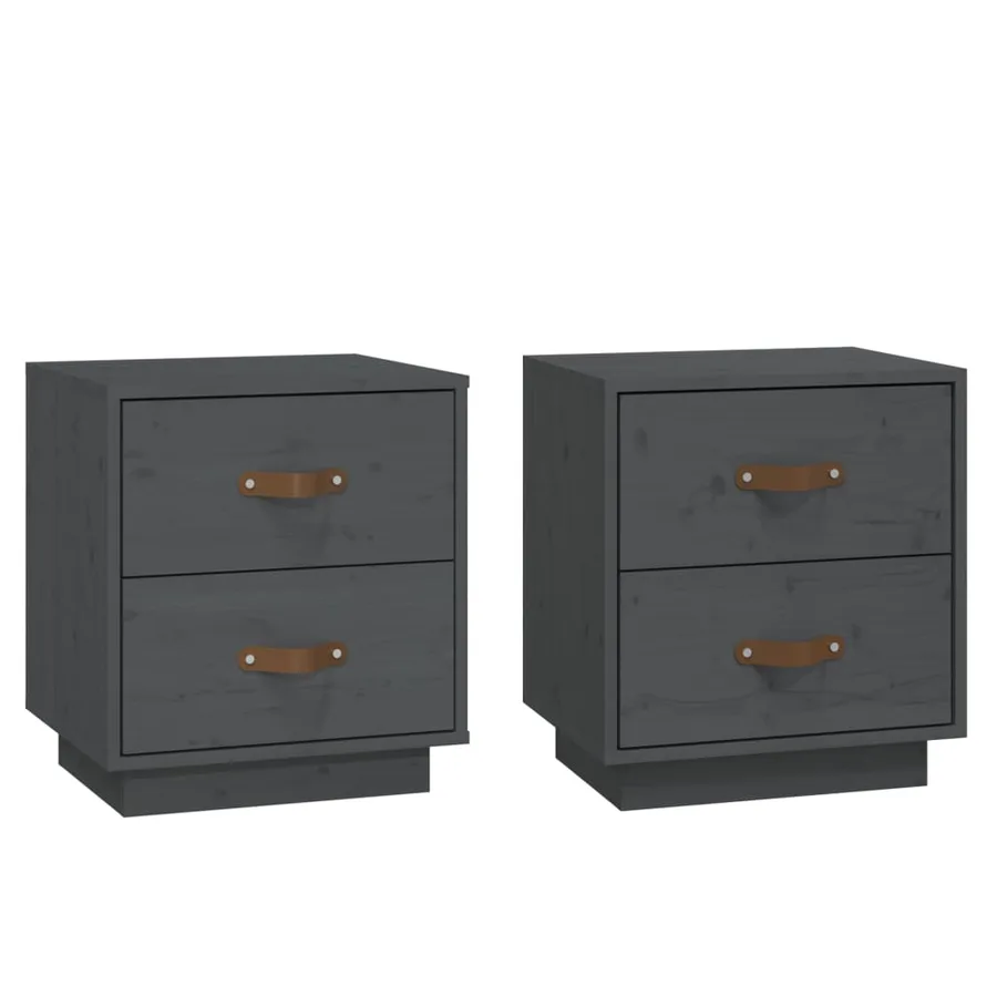 Tables de chevet 2 pcs Gris 40x34x45 cm Bois de pin massif - 2