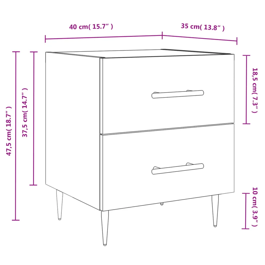 Table de chevet blanc 40x35x47,5 cm bois d’ingénierie - 12