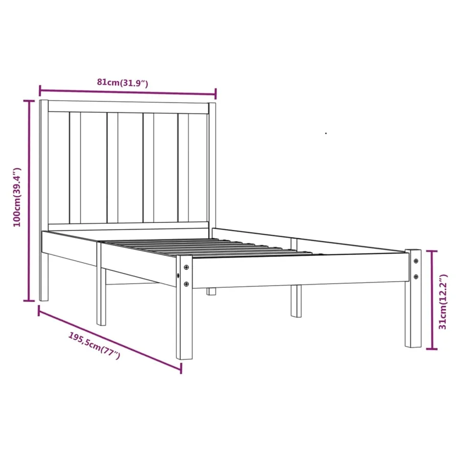 Cadre de lit sans matelas 75x190 cm bois de pin massif - 6