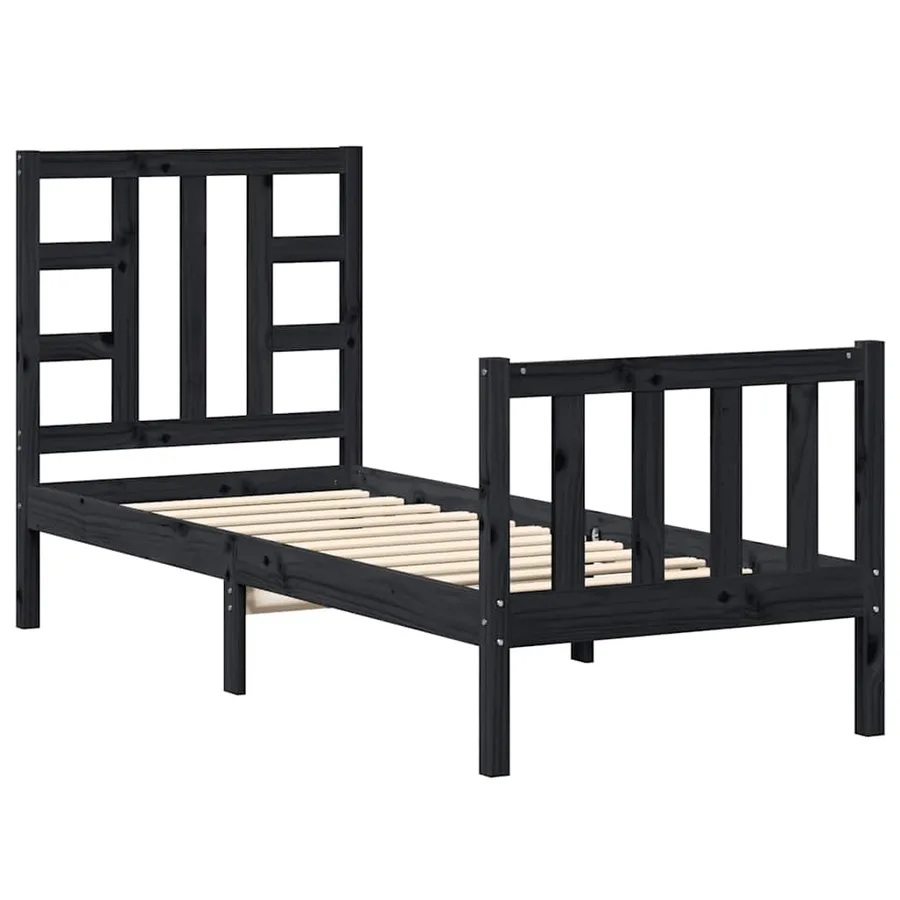 Cadre de lit sans matelas noir bois de pin massif - 2