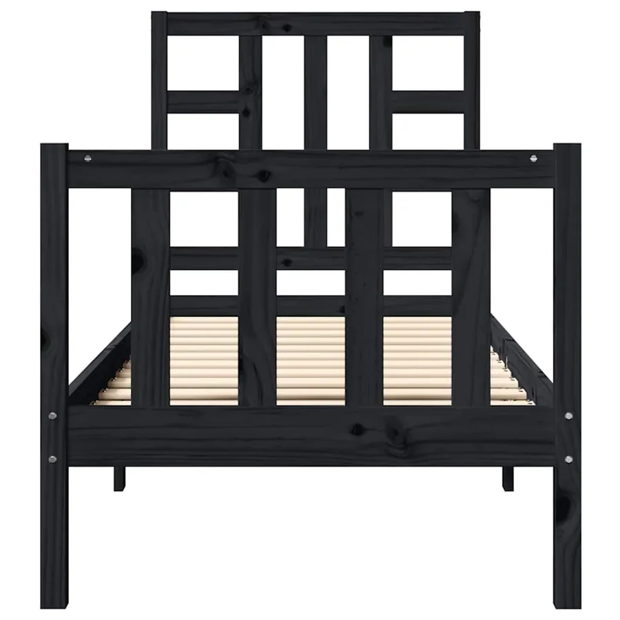 Cadre de lit sans matelas noir bois de pin massif - 5