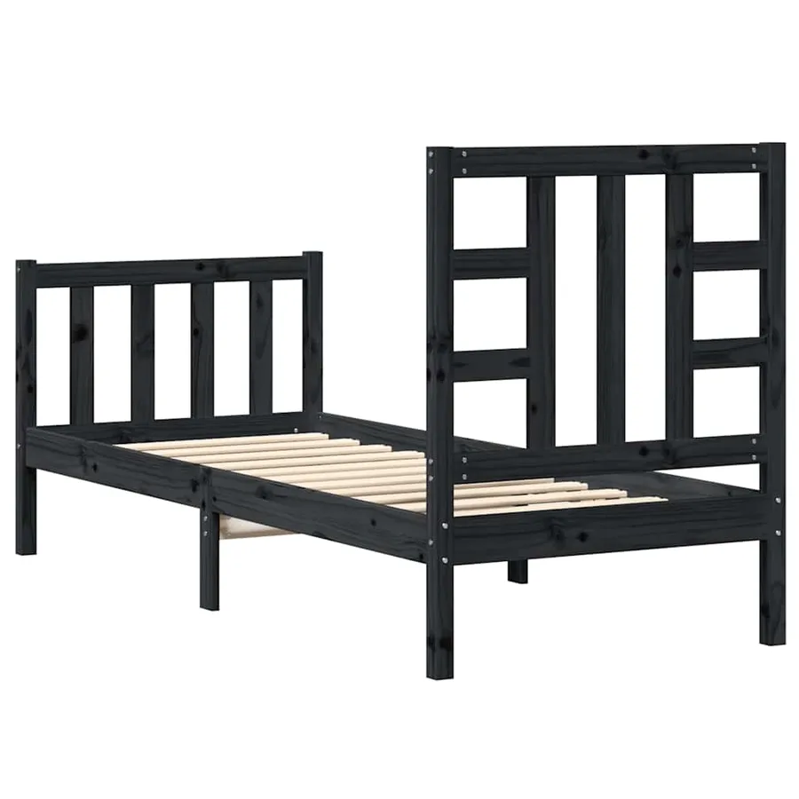 Cadre de lit sans matelas noir bois de pin massif - 6