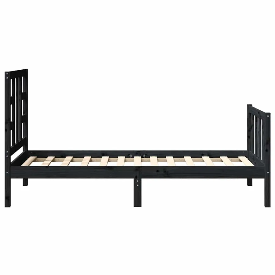 Cadre de lit sans matelas noir bois de pin massif - 7