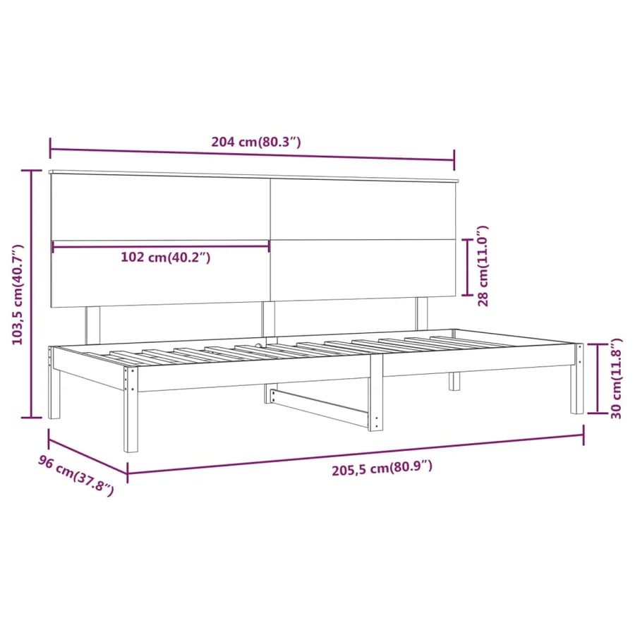 Lit de jour sans matelas 90x200 cm bois de pin massif - 6