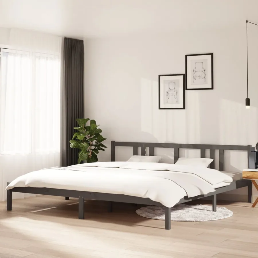 Cadre de lit sans matelas bois massif gris 200x200 cm