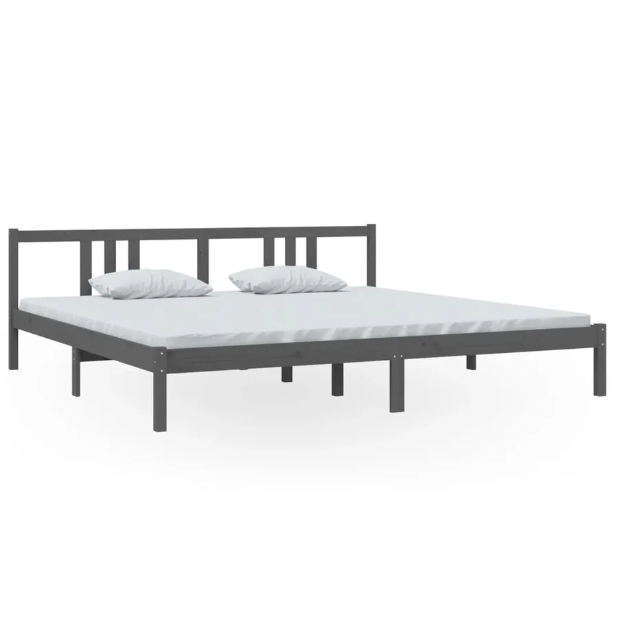 Cadre de lit sans matelas bois massif gris 200x200 cm - 2