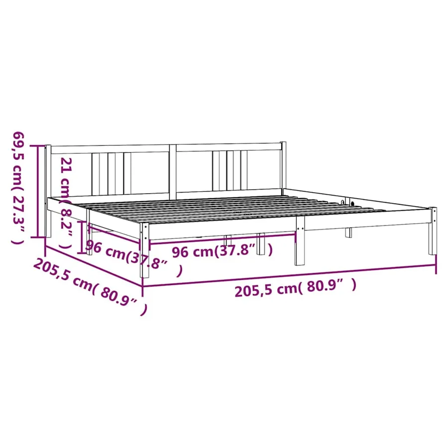 Cadre de lit sans matelas bois massif gris 200x200 cm - 9
