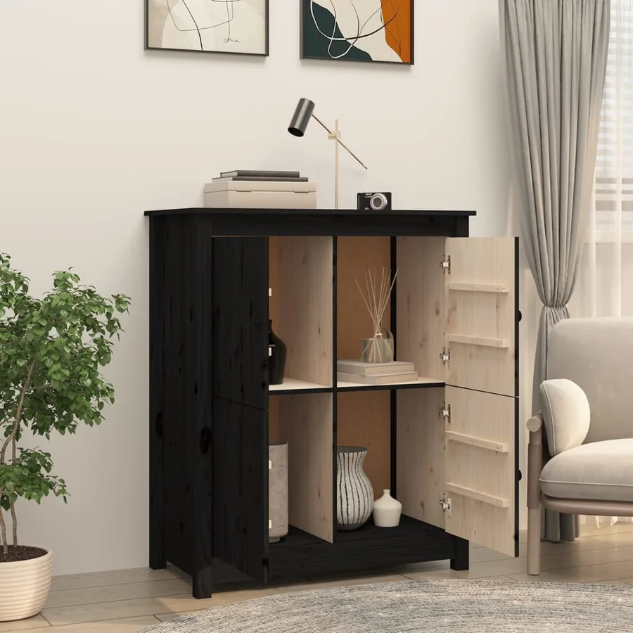 Buffet Noir 83x41,5x100 cm Bois massif de pin - 3