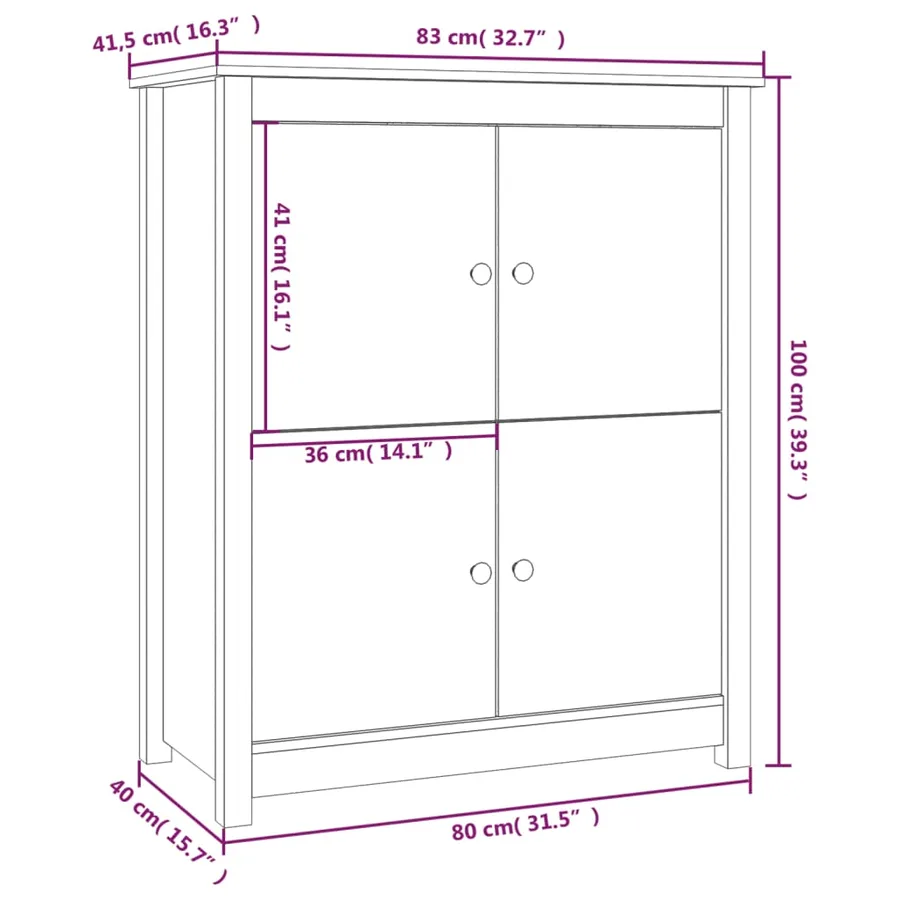 Buffet Noir 83x41,5x100 cm Bois massif de pin - 9