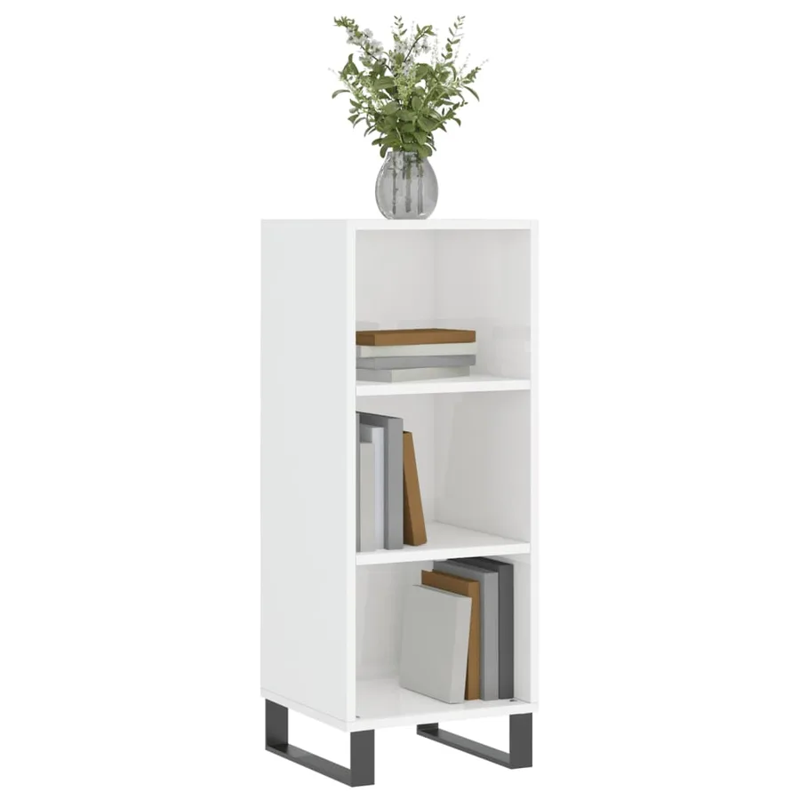 Buffet blanc brillant 34,5x32,5x90 cm bois d'ingénierie - 3