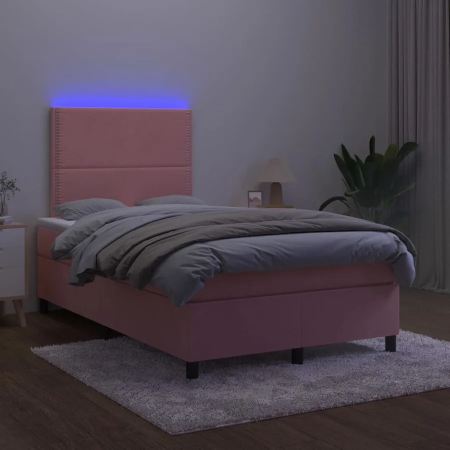 Sommier à lattes de lit avec matelas LED Rose 120x200cm Velours - 4