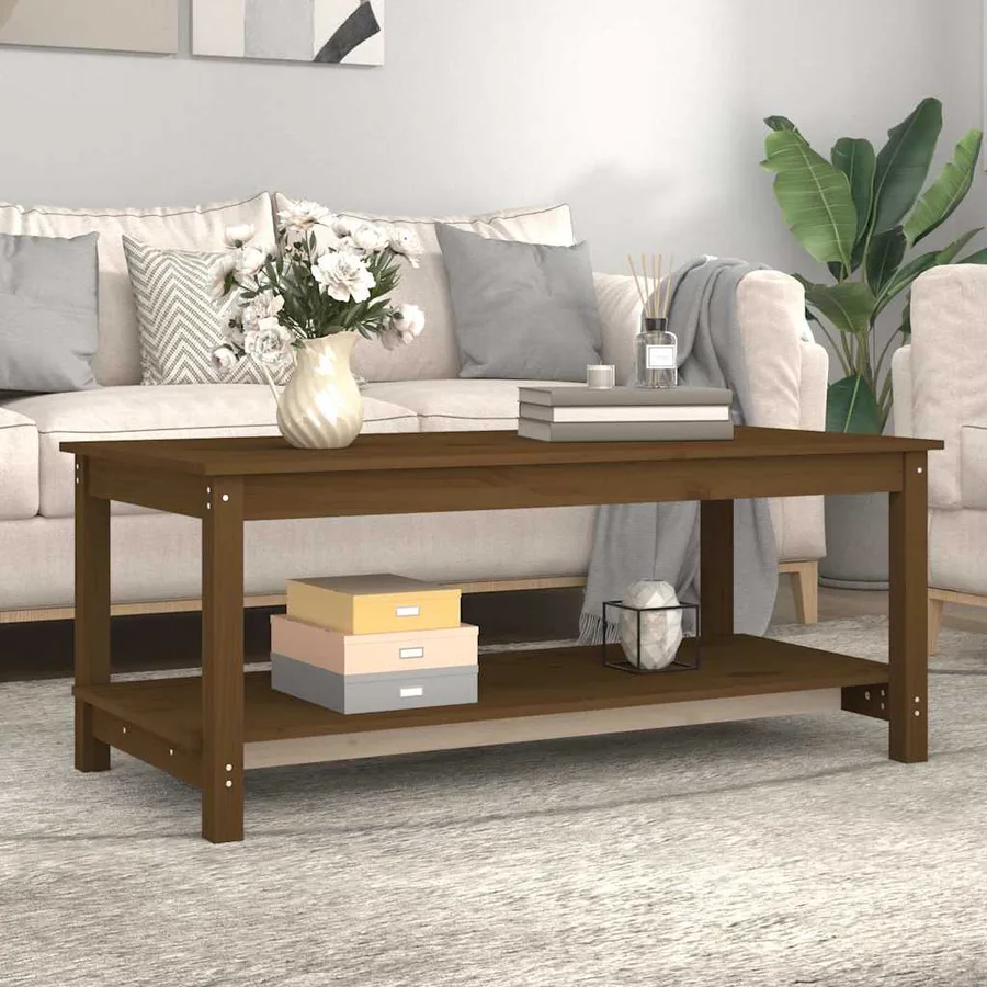 Table basse Marron miel 110x55x45 cm Bois massif de pin - 3