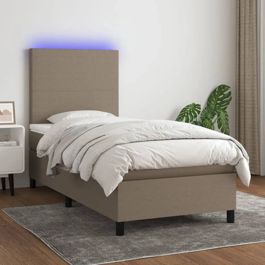 Sommier à lattes de lit et matelas et LED Taupe 100x200cm Tissu