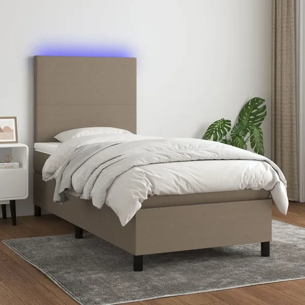 Sommier à lattes de lit et matelas et LED Taupe 100x200cm Tissu