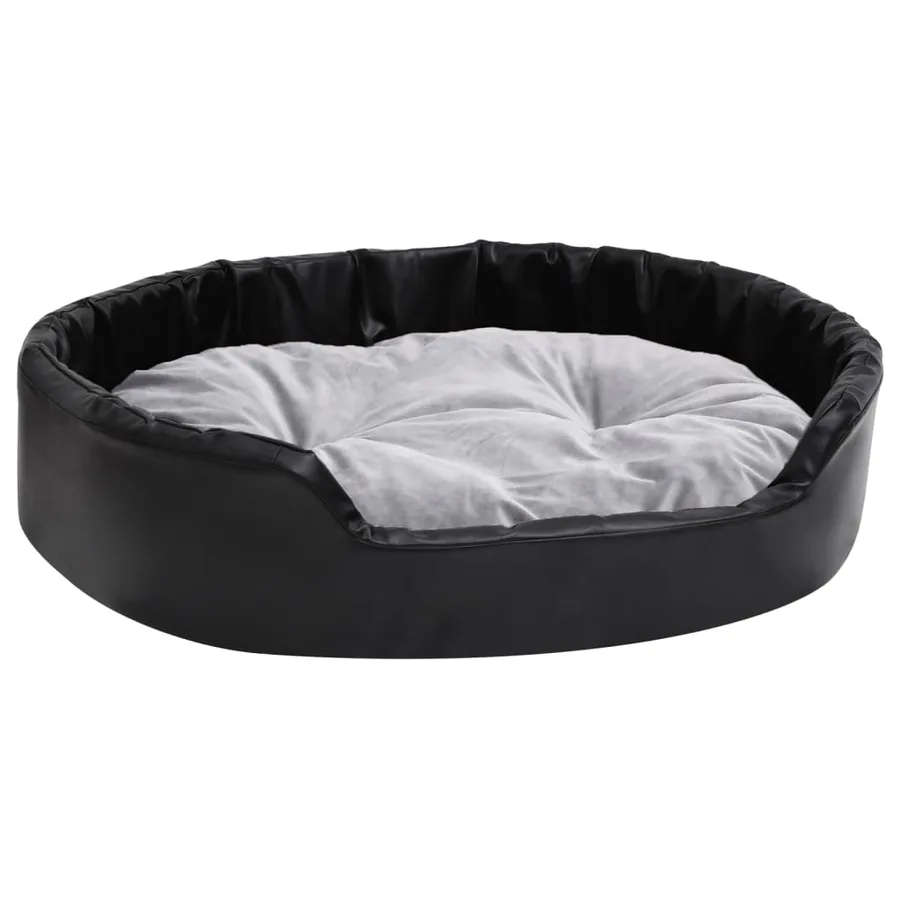 Lit chiens Noir et gris 90x79x20 cm Peluche et similicuir - 2