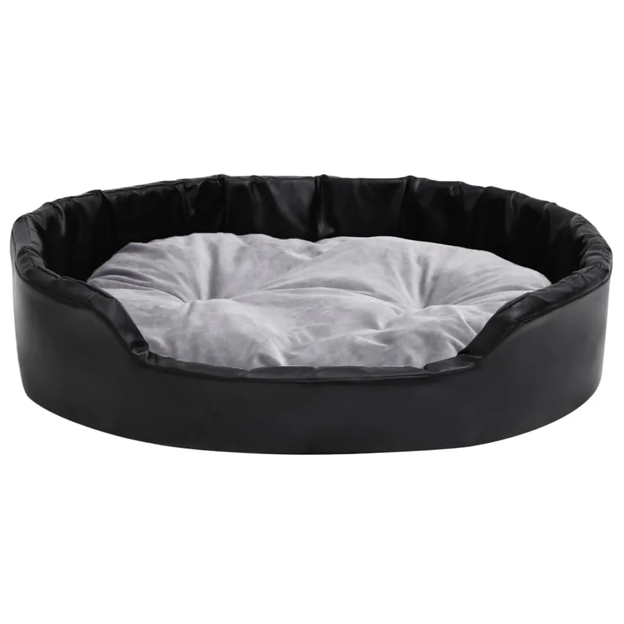 Lit chiens Noir et gris 90x79x20 cm Peluche et similicuir - 3