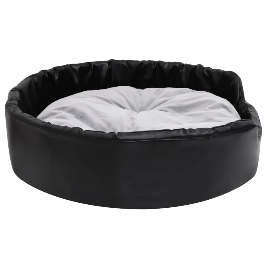 Lit chiens Noir et gris 90x79x20 cm Peluche et similicuir - 4