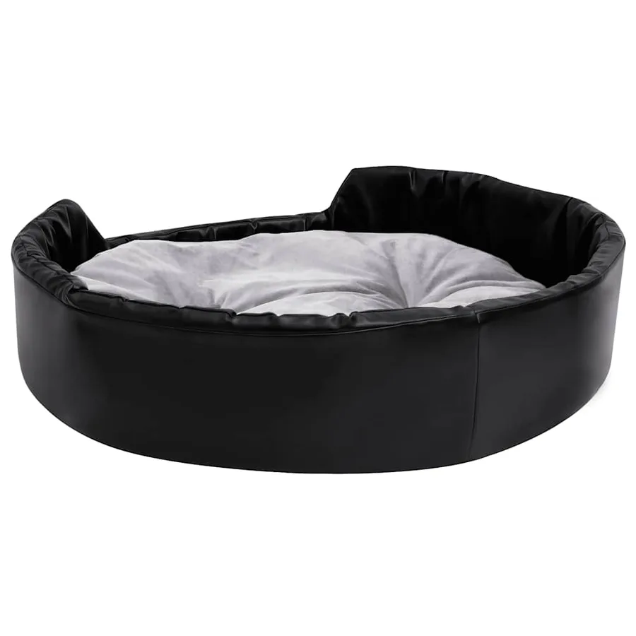 Lit chiens Noir et gris 90x79x20 cm Peluche et similicuir - 5
