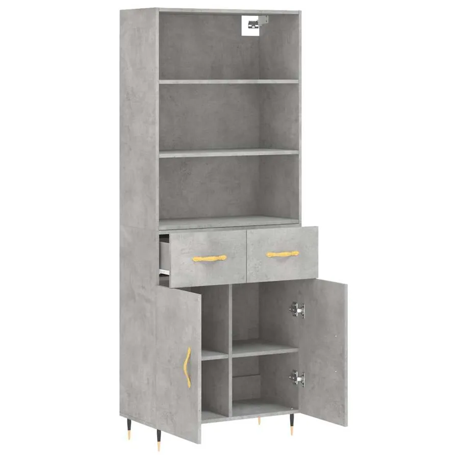 Buffet haut Gris béton 69,5x34x180 cm Bois d'ingénierie - 3