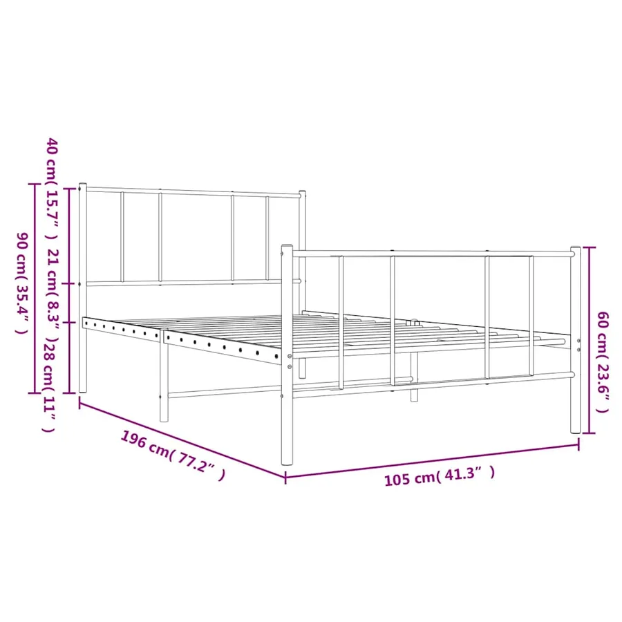 Cadre de lit métal sans matelas avec pied de lit noir 100x190cm - 10