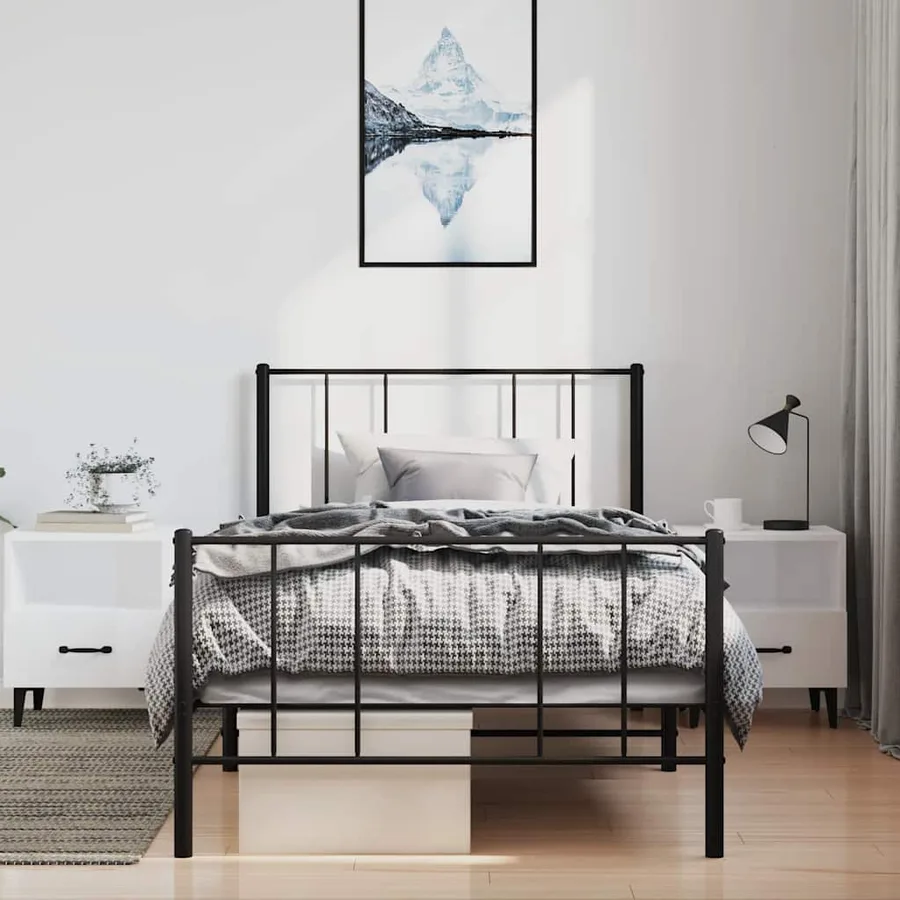 Cadre de lit métal sans matelas avec pied de lit noir 100x190cm - 3