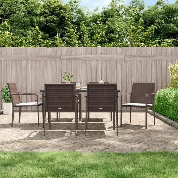 Ensemble à manger de jardin 7 pcs coussins résine tressée acier