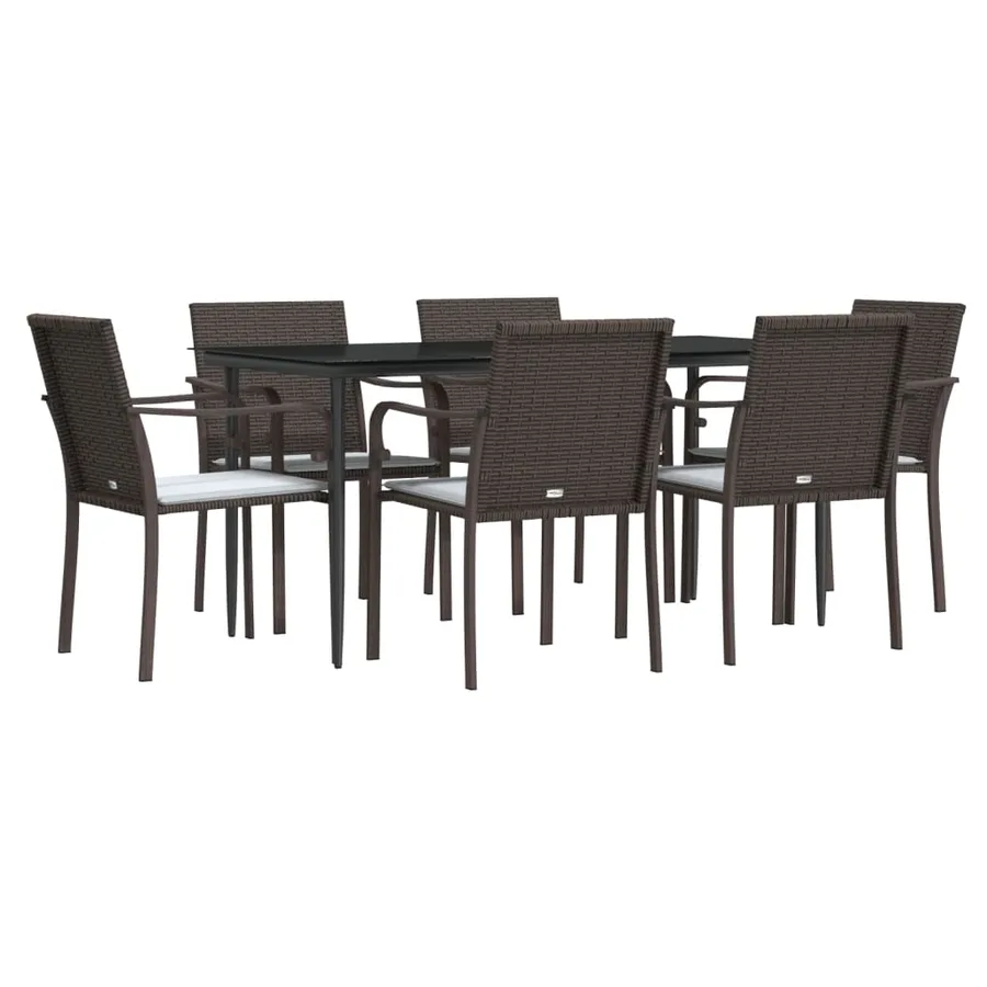 Ensemble à manger de jardin 7 pcs coussins résine tressée acier - 3