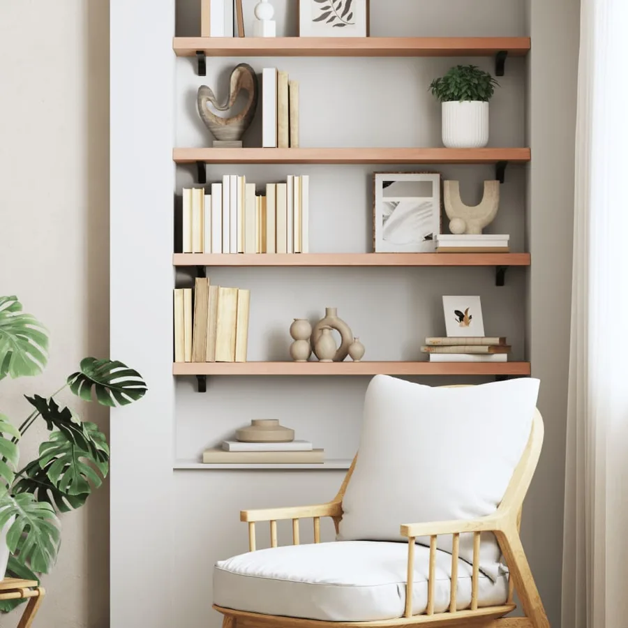 Étagère murale marron clair 80x20x4 cm bois chêne massif traité - 3