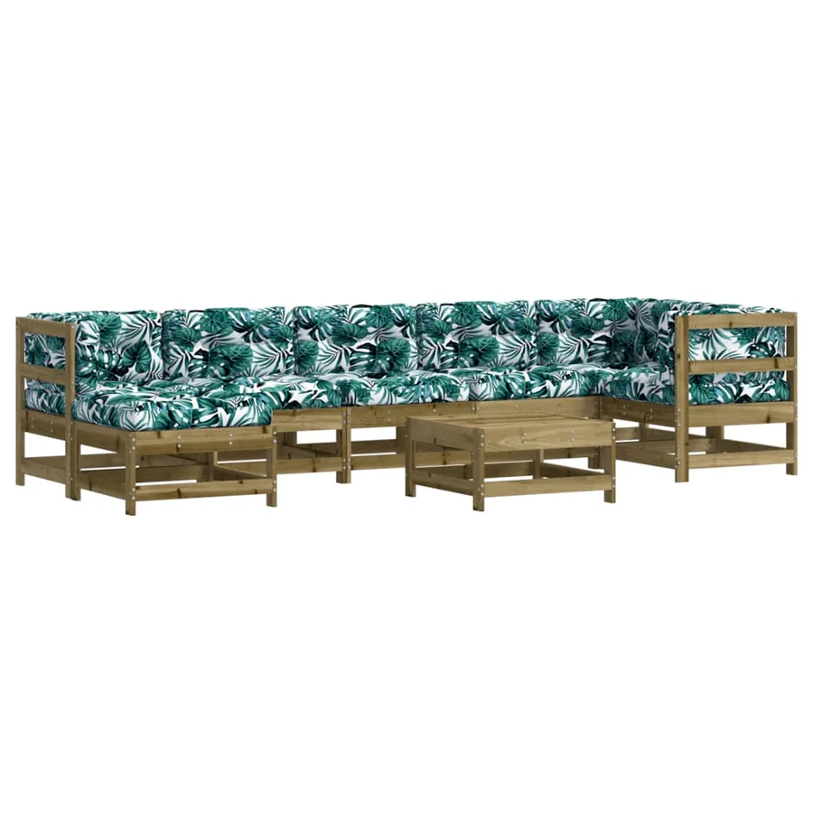 Salon de jardin 8 pcs avec coussins bois de pin imprégné - 2