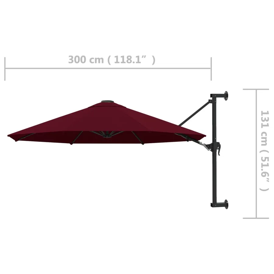 Parasol mural avec mât en métal 300 cm Bordeaux - 8