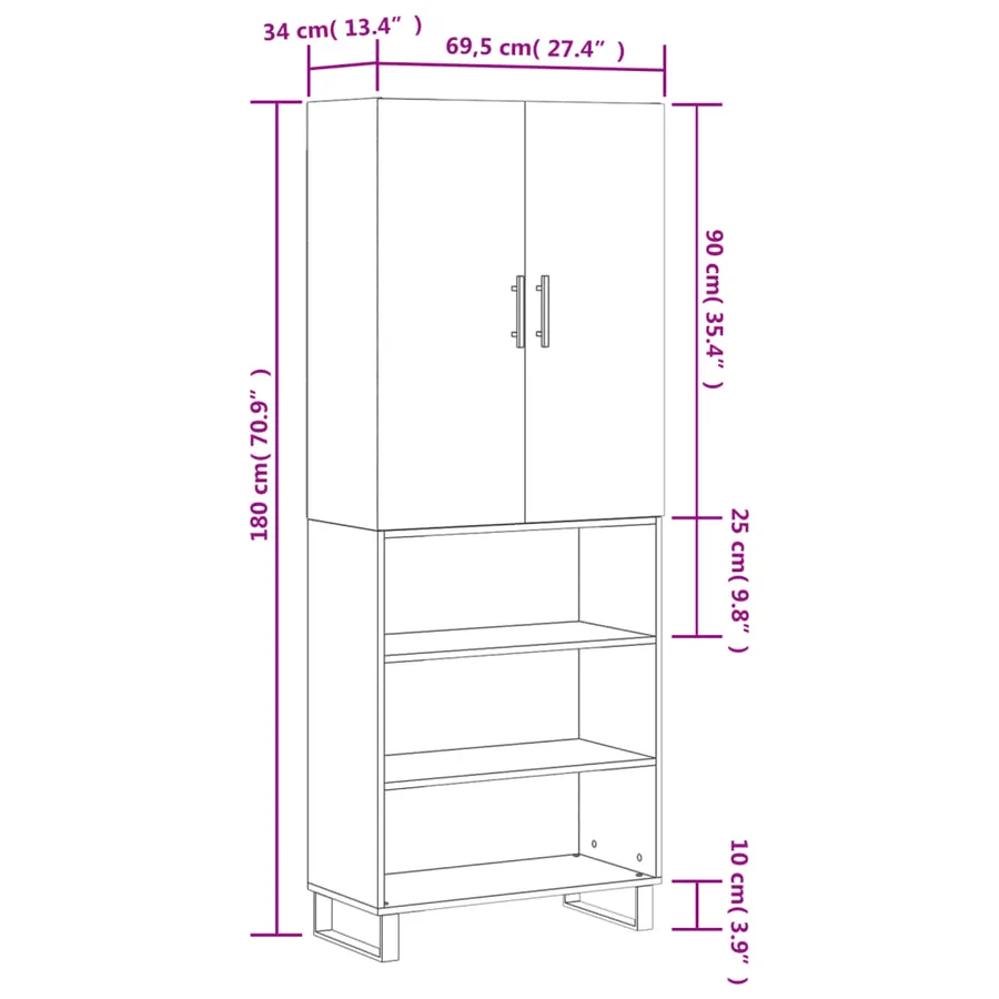 Buffet haut Gris béton 69,5x34x180 cm Bois d'ingénierie - 13