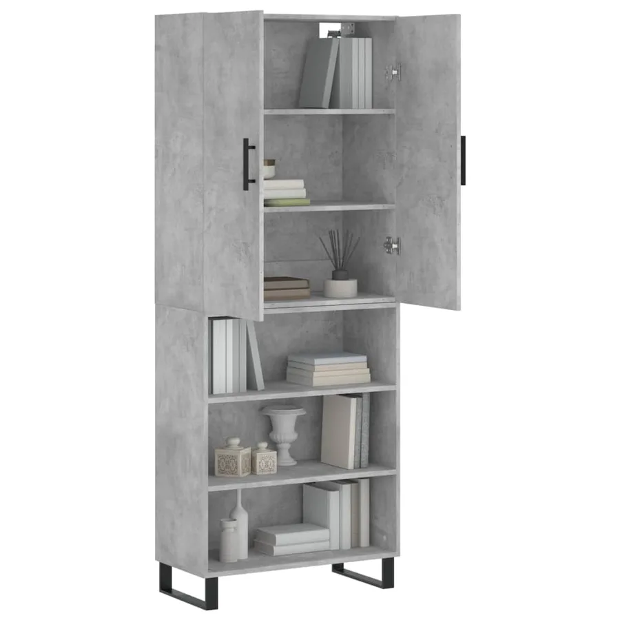 Buffet haut Gris béton 69,5x34x180 cm Bois d'ingénierie - 3