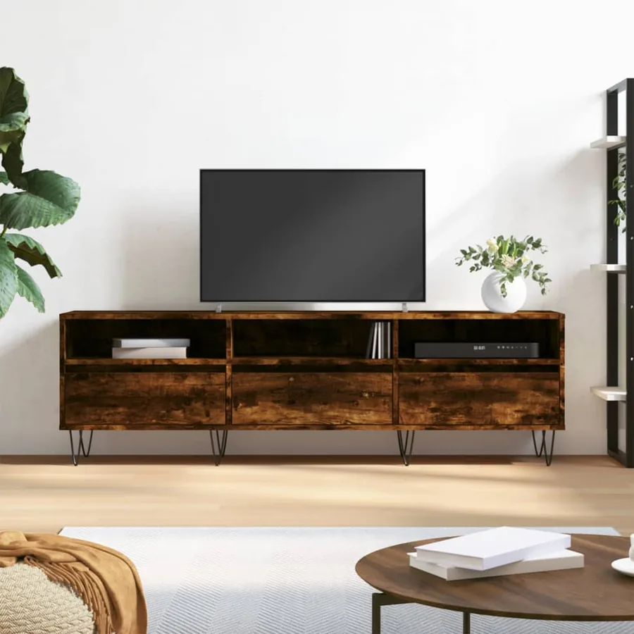 Meuble TV chêne fumé 150x30x44,5 cm bois d'ingénierie