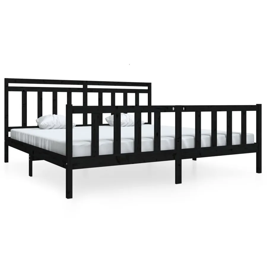 Cadre de lit sans matelas noir bois massif 200x200 cm - 2