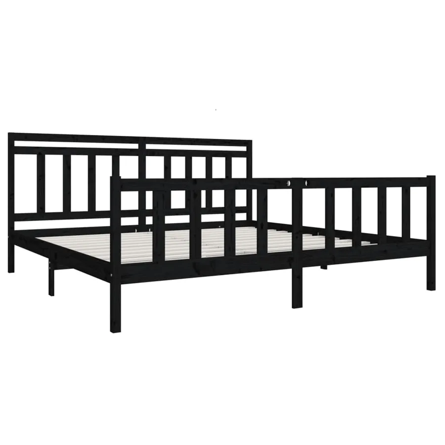 Cadre de lit sans matelas noir bois massif 200x200 cm - 3