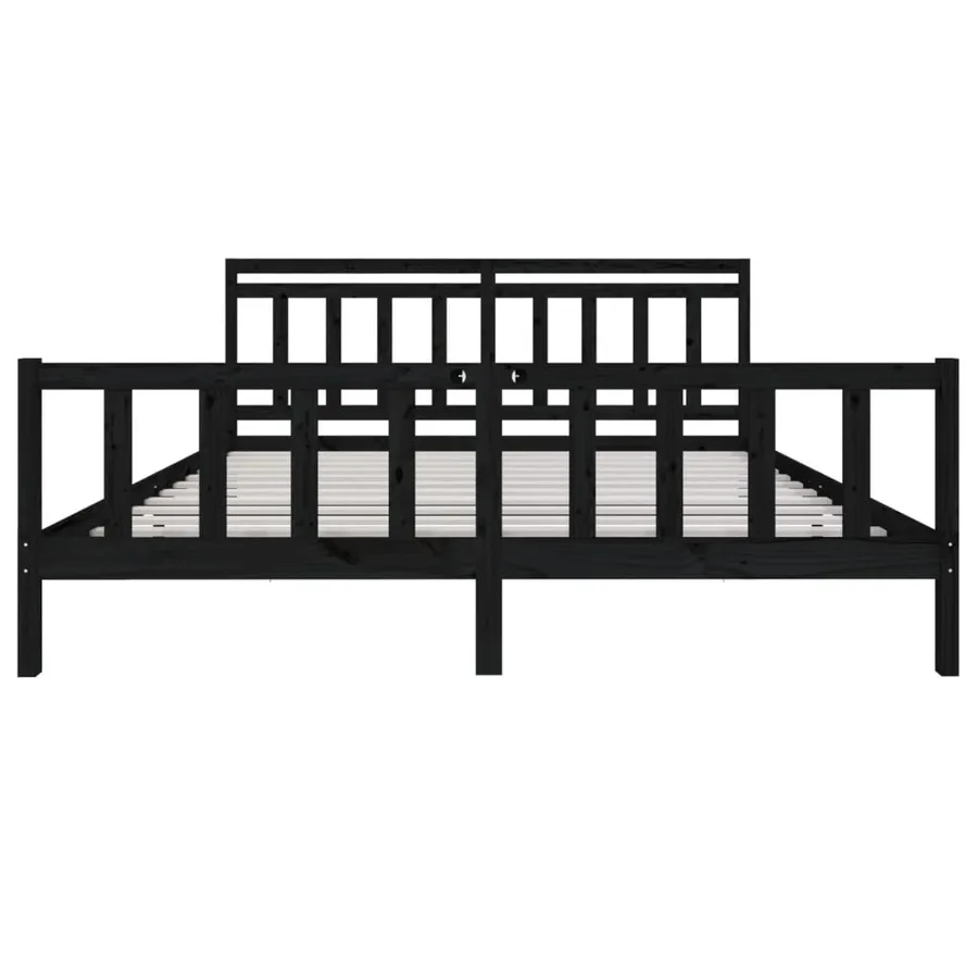 Cadre de lit sans matelas noir bois massif 200x200 cm - 4
