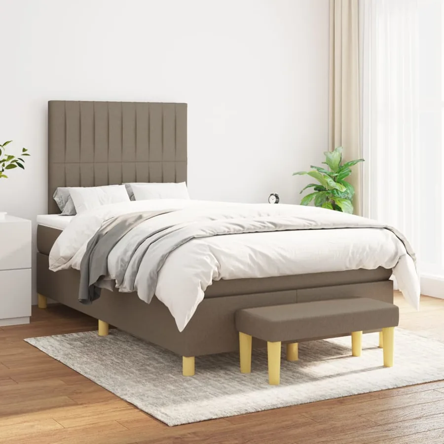 Sommier à lattes de lit avec matelas Taupe 120x200 cm Tissu