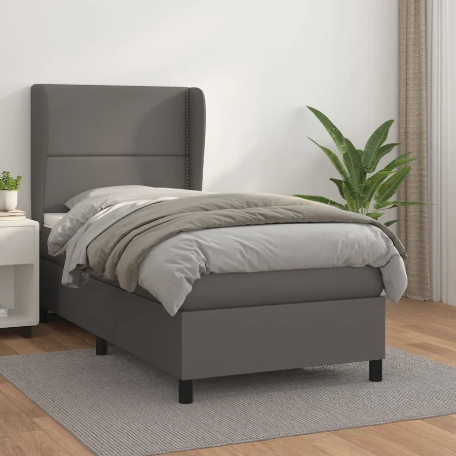 Sommier à lattes de lit avec matelas Gris 90x200 cm Similicuir