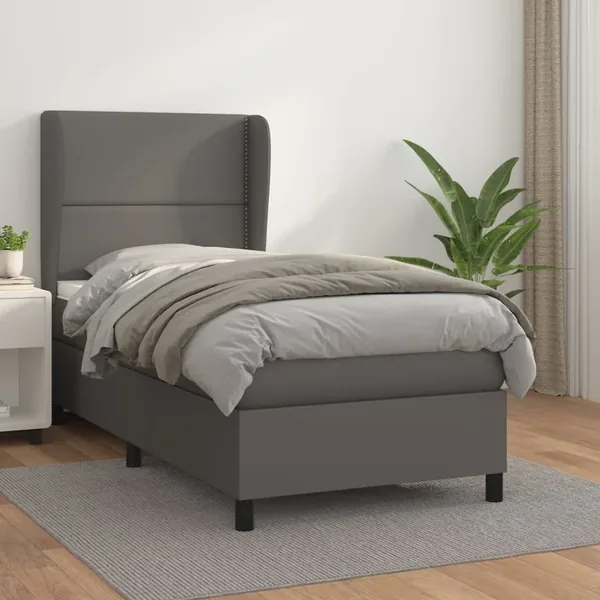 Sommier à lattes de lit avec matelas Gris 90x200 cm Similicuir