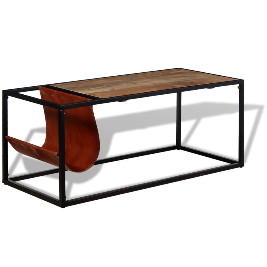 Table basse avec porte-revues Cuir véritable 110x50x45 cm - 3
