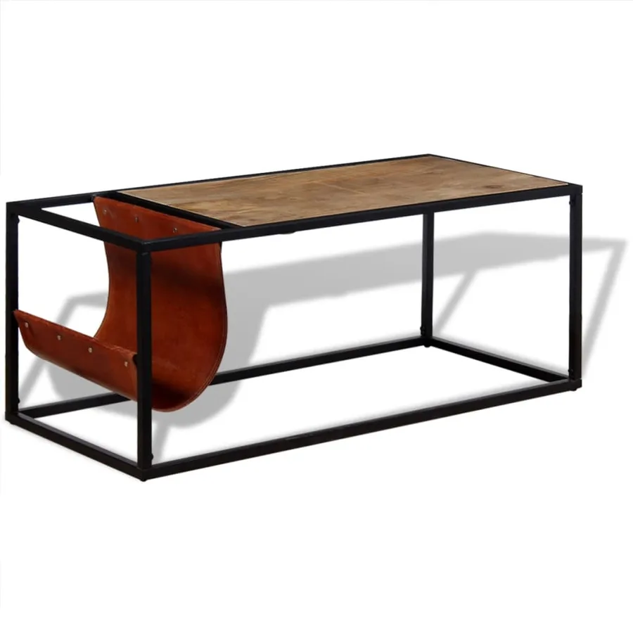 Table basse avec porte-revues Cuir véritable 110x50x45 cm - 4