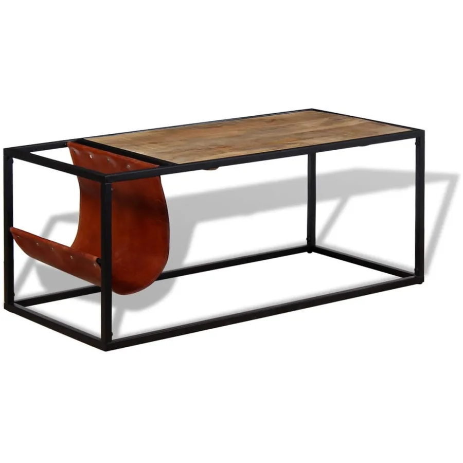Table basse avec porte-revues Cuir véritable 110x50x45 cm - 5