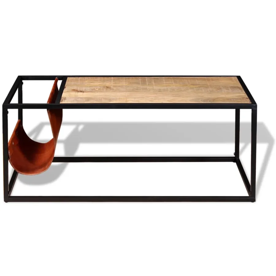 Table basse avec porte-revues Cuir véritable 110x50x45 cm - 6